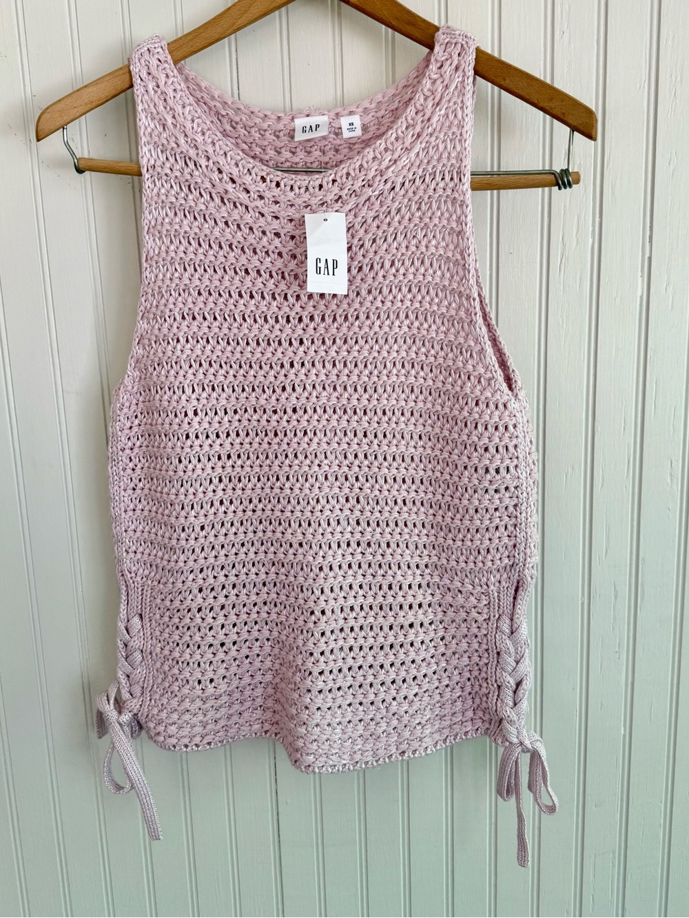 GAP Pink Crochet Tank Top Size XS Lace-up sides